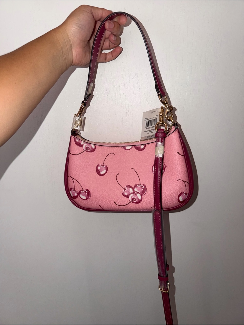 Coach Pink Cherry Print Shoulder Bag with Magenta Trim - Picture 6 of 7